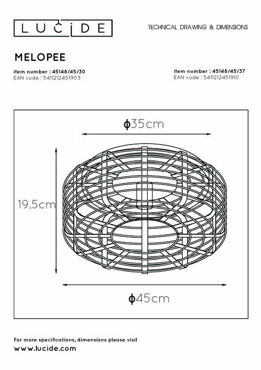 Lucide MELOPEE - Plafonnière - Ø 45 cm - 1xE27 - Turkoois