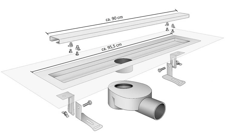 Caniveau de douche 90cm grill inox