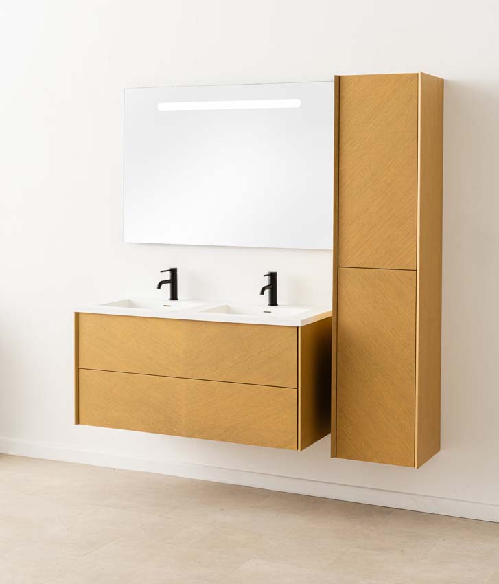 Meuble de salle de bain Waldorf chêne 1200 mm lavabo double solid surface