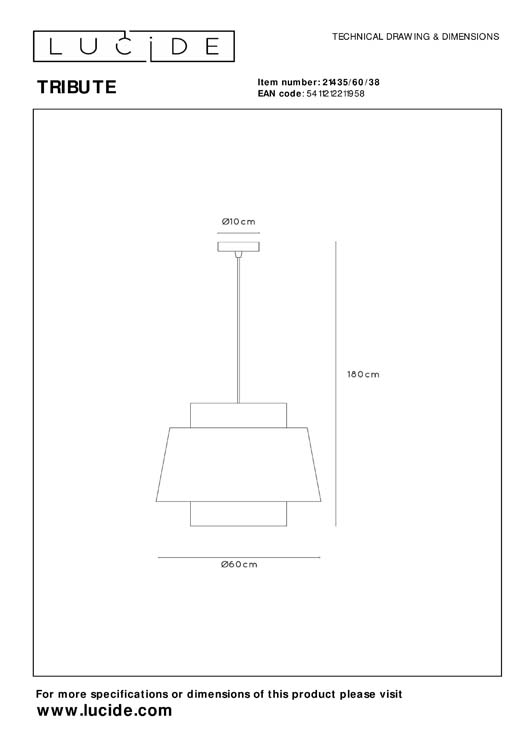 Lucide TRIBUTE - Hanglamp - Ø 60 cm - 1xE27 - Beige