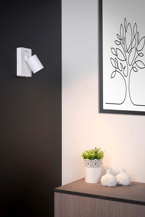 Lucide NIGEL - Spot mural - GU10 - 1x5W - Point rechargement USB - Blanc