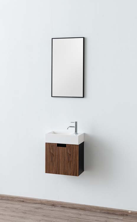 Toiletmeubel Willow zwart/notelaar wastafel glans wit