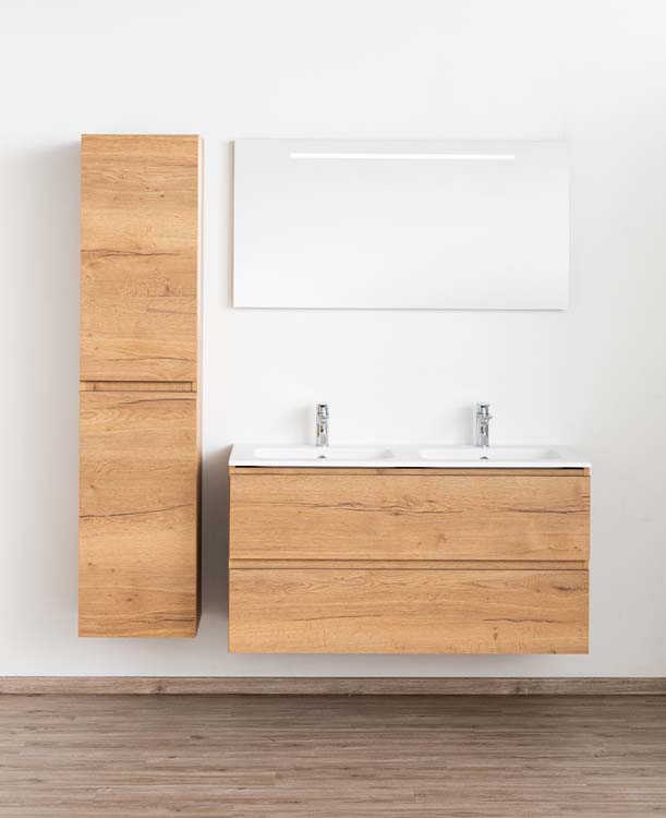 Meuble de salle de bain Daria chêne brun doré 1200 mm 2 lavabo mat