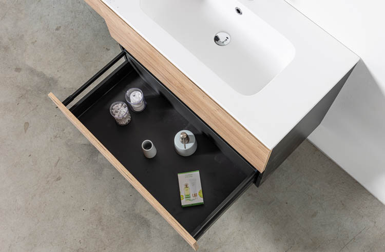 Meuble de salle de bain Dotan chêne/noir 900 mm lavabo mat