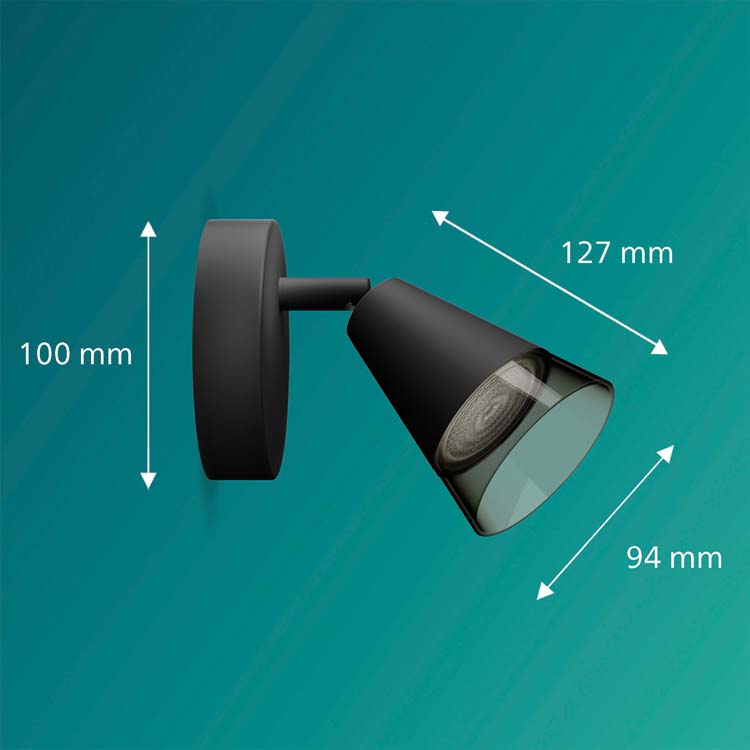 Spot plafond/mur - verre - dimmable - GU10 - 1x5W - lampe excl - noir