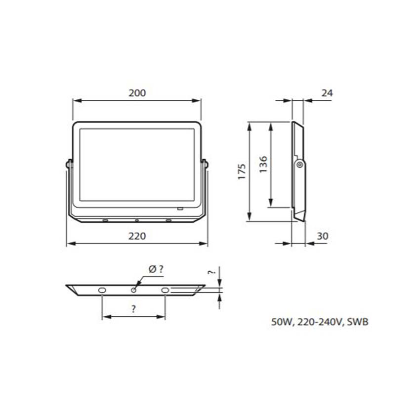 Ledstraler buiten projectline zwart 50W 4500LM 4000K