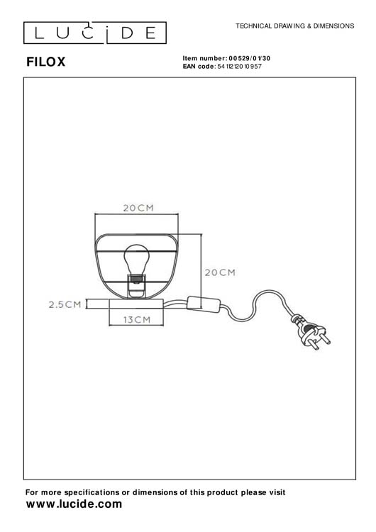 Lucide FILOX - Tafellamp - Ø 20 cm - 1xE27 - Zwart