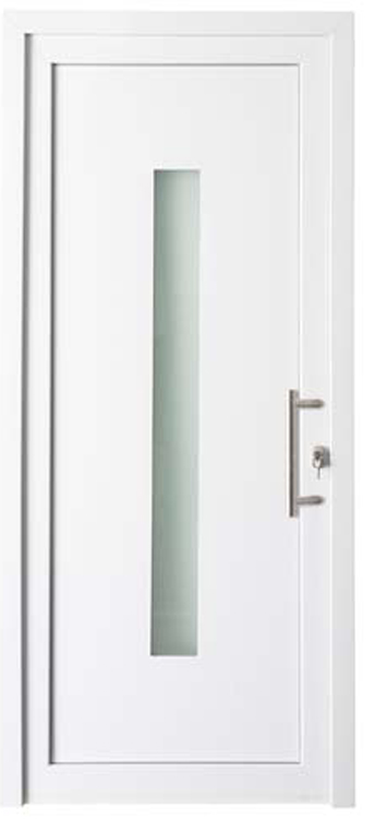 Porte extérieure Verre Vertical PVC blanc D vitrage mat 980x2180mm