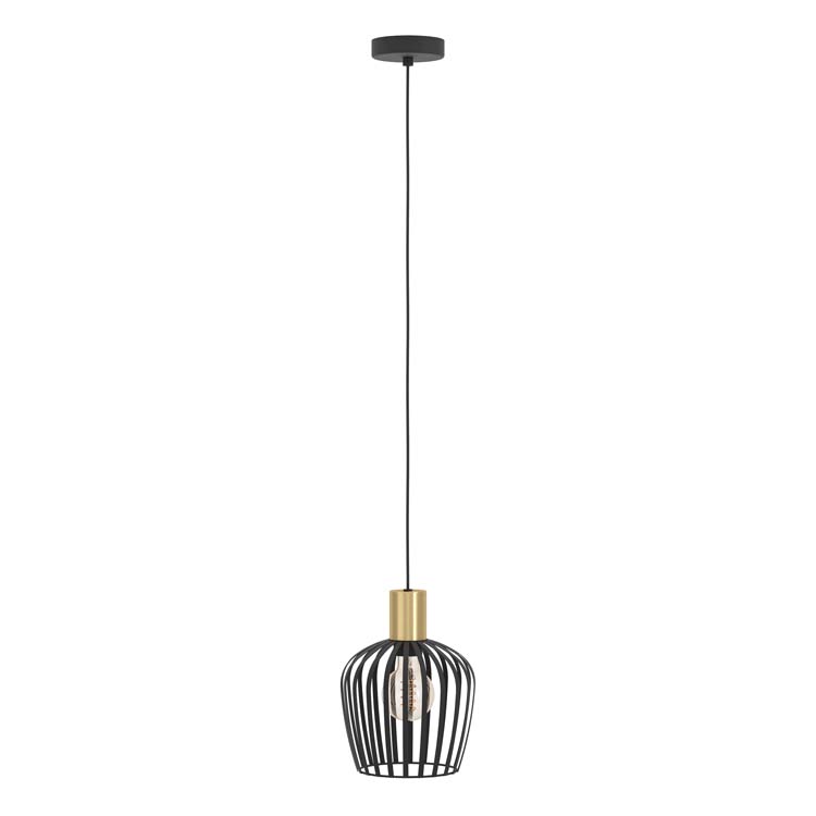 Hanglamp - staal - Ø20cm - dimbaar - E27 - 40W - excl lamp - zwart/goud