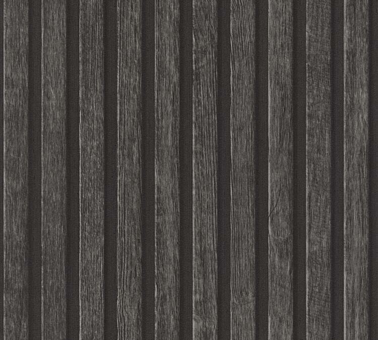 Vinyle sur papier peint intissé 0,53x10m lattes de bois noir/noir