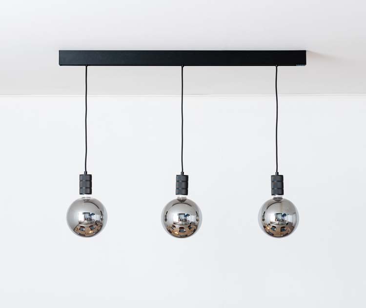 Rail lumineux design Béa noir set 1,2m 3 lustres Boule Chrome E27 3x4W