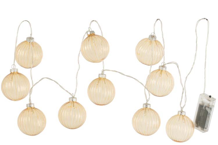 Slinger geribbeld geel glas met verlichting - 10 ballen