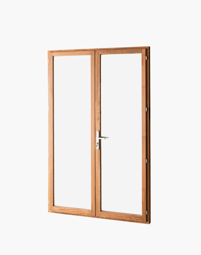 Fenêtre terasse bois Meranti Trae 2 vantaux 55mm naturel 1000x2150 mm