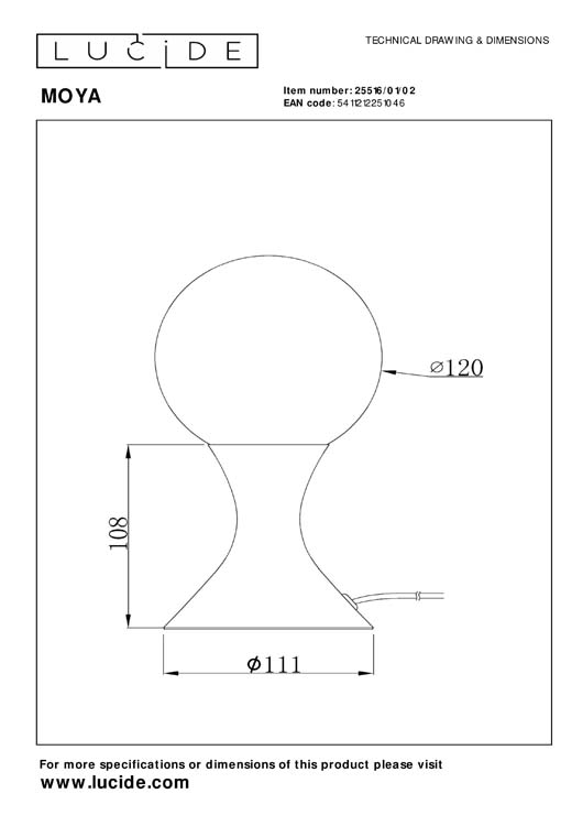 Lucide MOYA - Lampe de table - Ø 12 cm - 1xG9 - Or Mat / Laiton