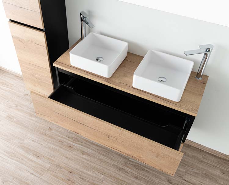 Meuble de salle de bain Dotan chêne/noir 1200 mm tablette en saillie melamine