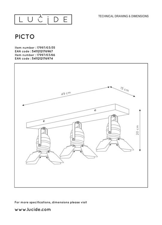 Lucide PICTO - Plafondspot Kinderkamer - 3xGU10 - Blauw