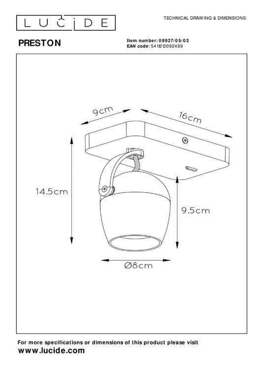 Wandspot - LED Dim to warm - GU10 - 1x5W 2200K/3000K - Mat Goud / Messing