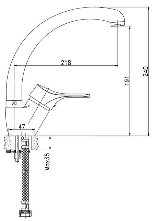 Keukenkraan Aslan chroom H24cm