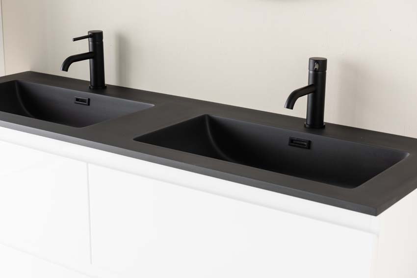 Meuble de salle de bain Tibo blanc 1400 mm lavabo double noir mat