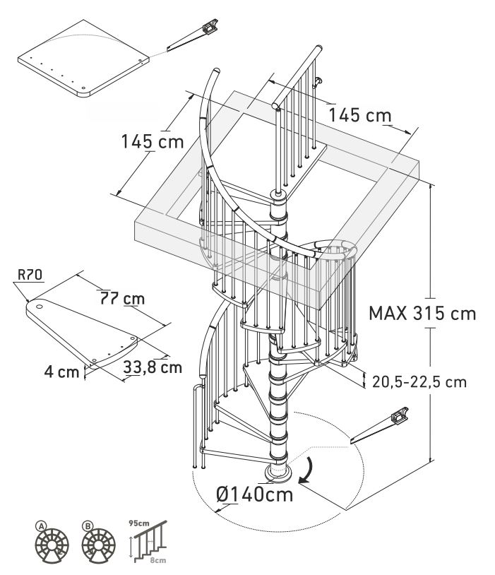 Escalier en colimaçon hêtre Werne 140cm