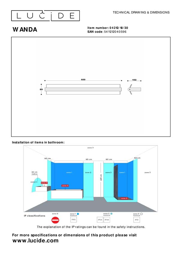 Lucide WANDA - Applique murale Salle de bains - LED - 1x19W 3000K - IP44 - matte