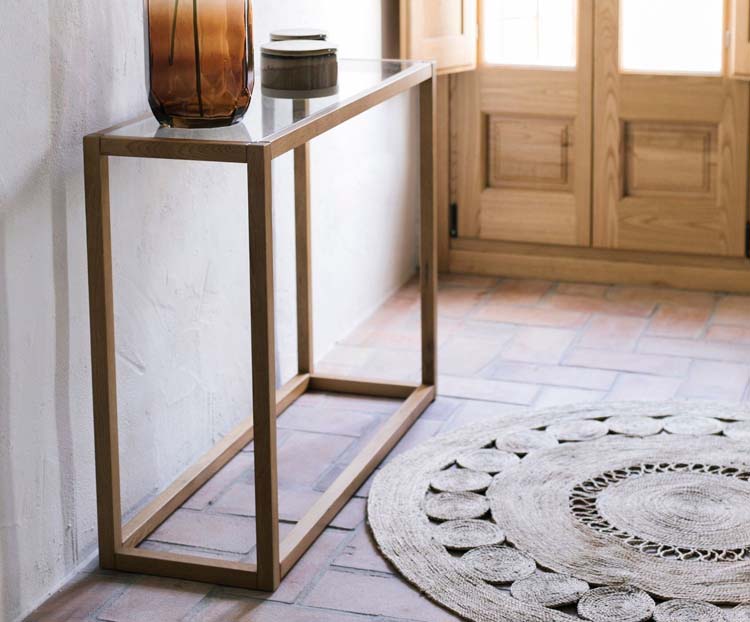 Console table chêne bois/verre 100x32x75 cm