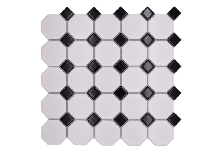 Mosaïque octagone blanche/noire 29,5 x 29,5 cm