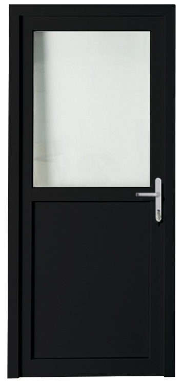 Porte extérieure pvc noire/noire demi-vitrée 3D verre lux D SUR MESURE