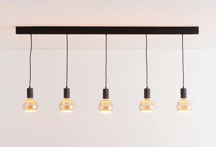 Railverlichting design Béa zwart set 1,8m 5 pendels Smokey Grey E27 5x6W