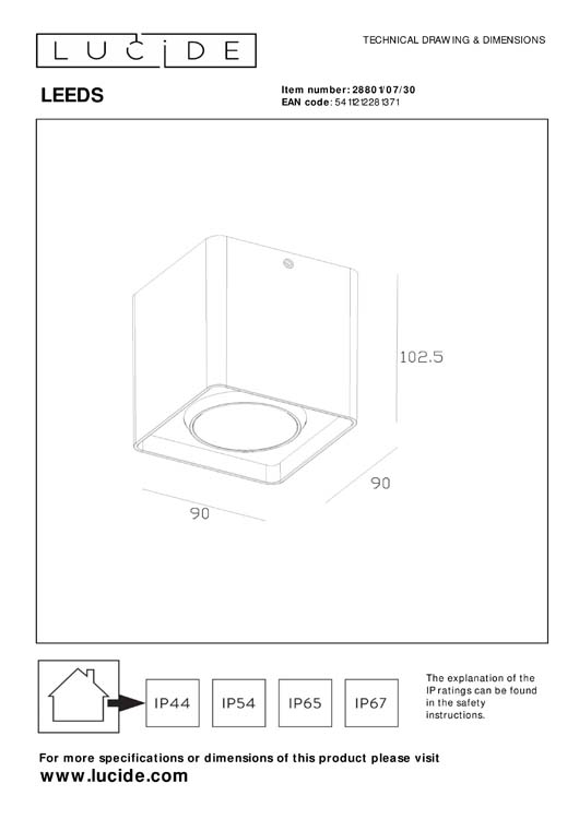 Lucide LEEDS - Plafonnier Extérieur - LED - 1x9W 2700K - IP54 - Noir