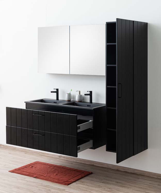 Meuble de salle de bain Jesper noir mat 1200 mm avec poignée noire