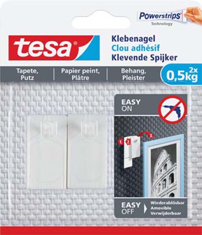 Tesa Powerstrips klevende spijker voor behang & pleister 0,5kg wit