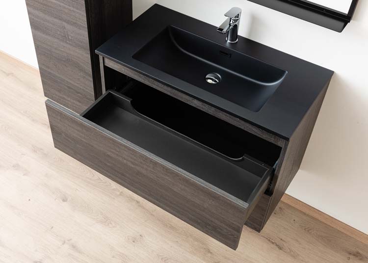 Meuble de salle de bain Dotan chêne foncé 900 mm  lavabo mat noir