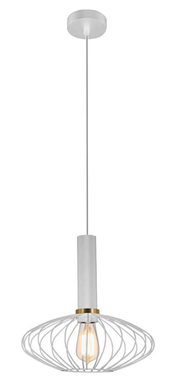 Suspension blanc/or 29xh30cm E27+3m câble tissu blanc