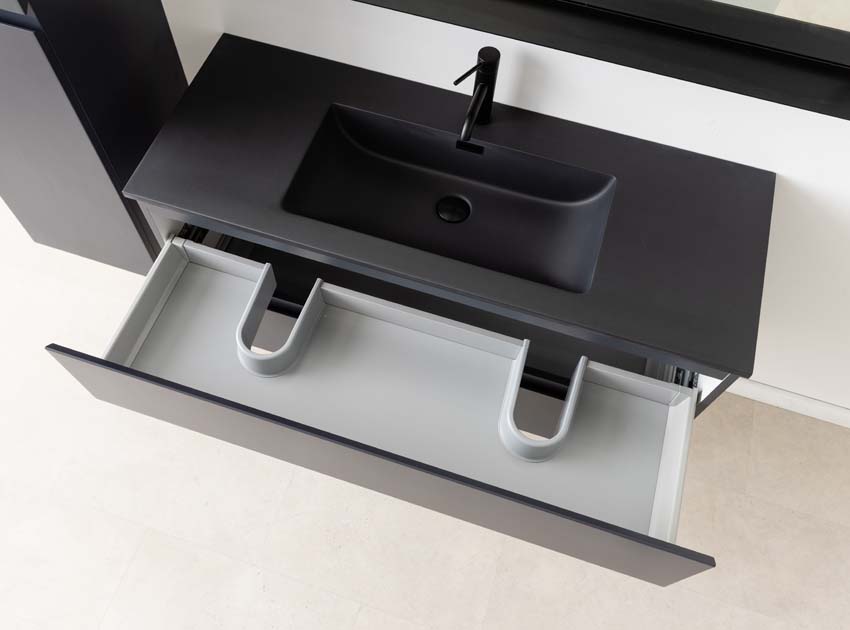 Meuble de salle de bain Tibo gris 1200 mm lavabo noir mat