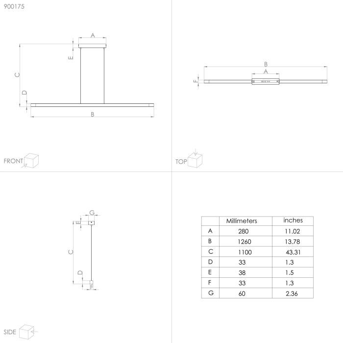 Hanglamp Lis Alu - L1260mm - 22W - 2700LM