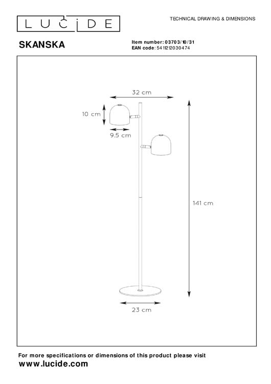 Lucide SKANSKA - Lampadaire - LED Dim. - 2x5W 2700K - Blanc