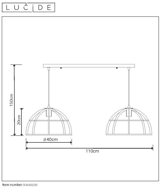 Lucide DIKRA - Hanglamp - 2xE27/60W - Zwart