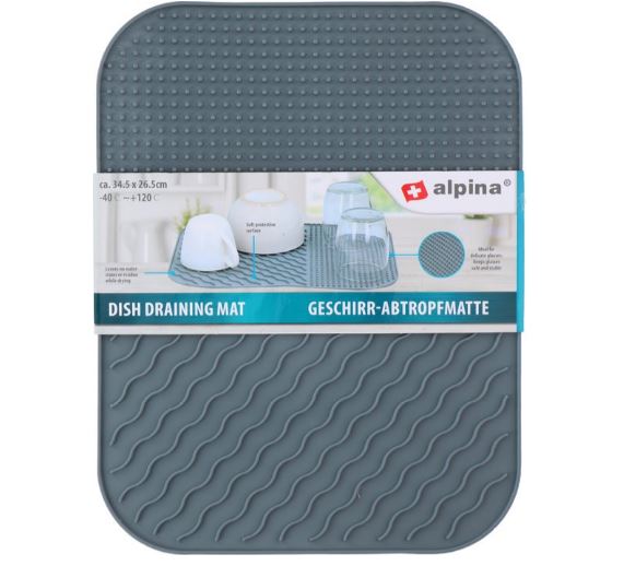 Afdruipmat afwas anti-slip silicone grijs 34 x 26 cm