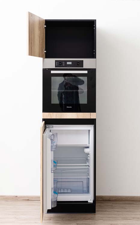 Keukenkast Plenti kolomkast oven en koelkast zwart - houtlook