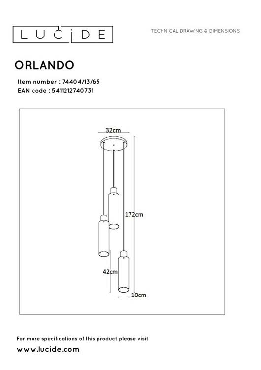 Lucide ORLANDO - Hanglamp - Ø 32 cm - 3xE27 - Fumé