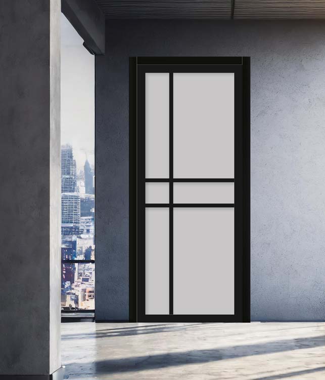 Complete deur 73cm steel look black 3 line helder glas 201,5 cm