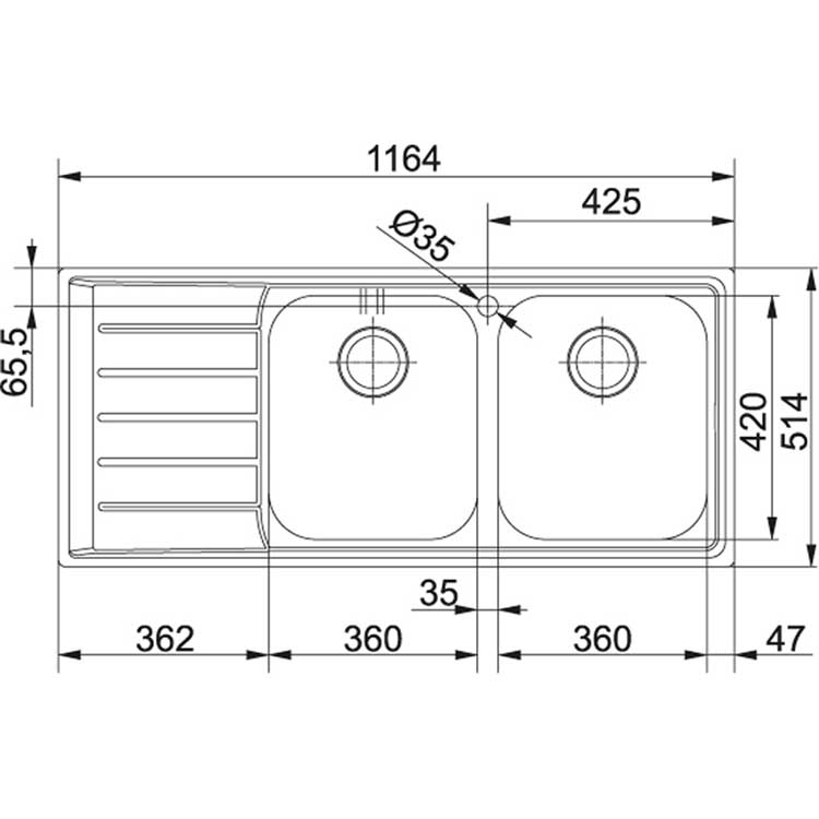 Franke évier à encastrer&slimtop Neptune 2bassins 1164x514mm dr lisse