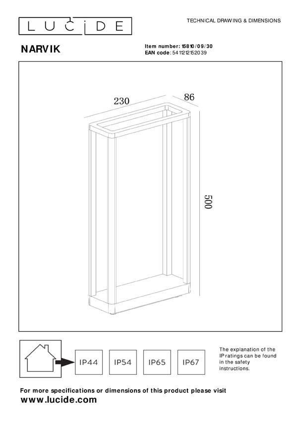 Lucide NARVIK - Sokkellamp - LED - 1x9,2W 3000K - IP65 - Zwart