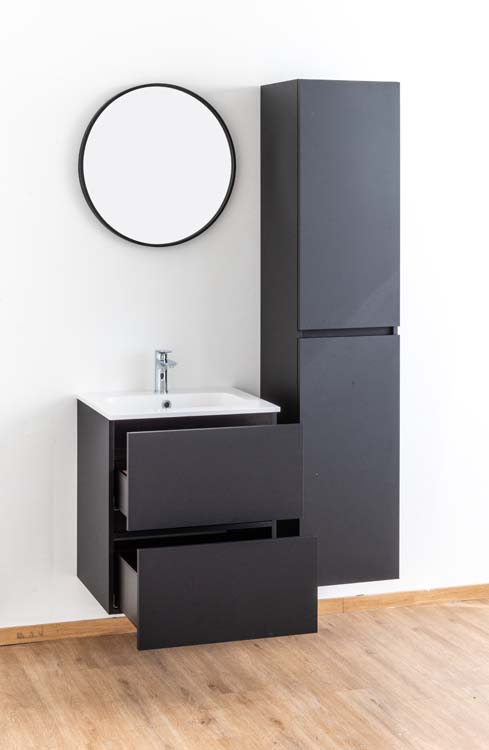 Meuble salle de bain Puro noir mat 600mm lavabo brillant