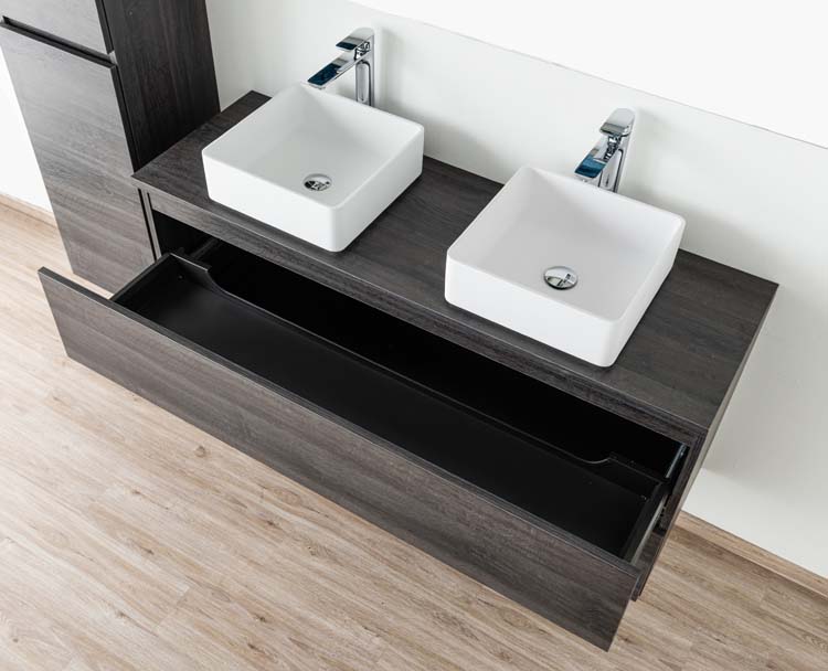 Meuble de salle de bain Dotan chêne foncé 1400 mm tablette en saillie melamine