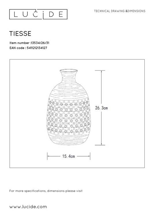 Lucide TIESSE - Lampe de table - Ø 15,4 cm - 1xE14 - Blanc