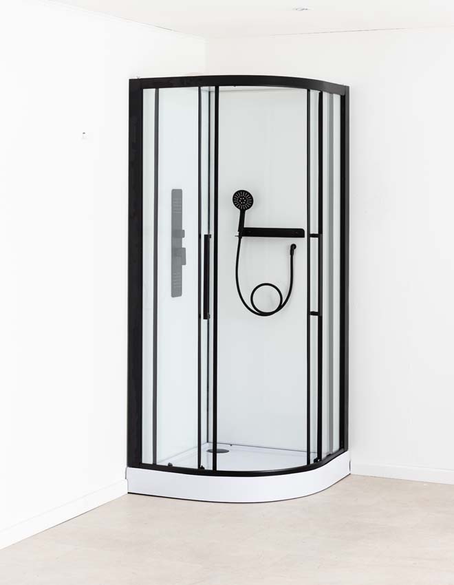 Cabine de douche Phoebe quart de rond noir/blanc avec porte coulissante 90x90x217cm