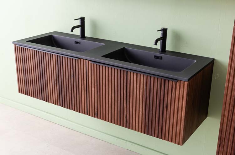 Meuble de salle de bain Soetkin noyer 2 tiroirs 1400 mm lavabo noir