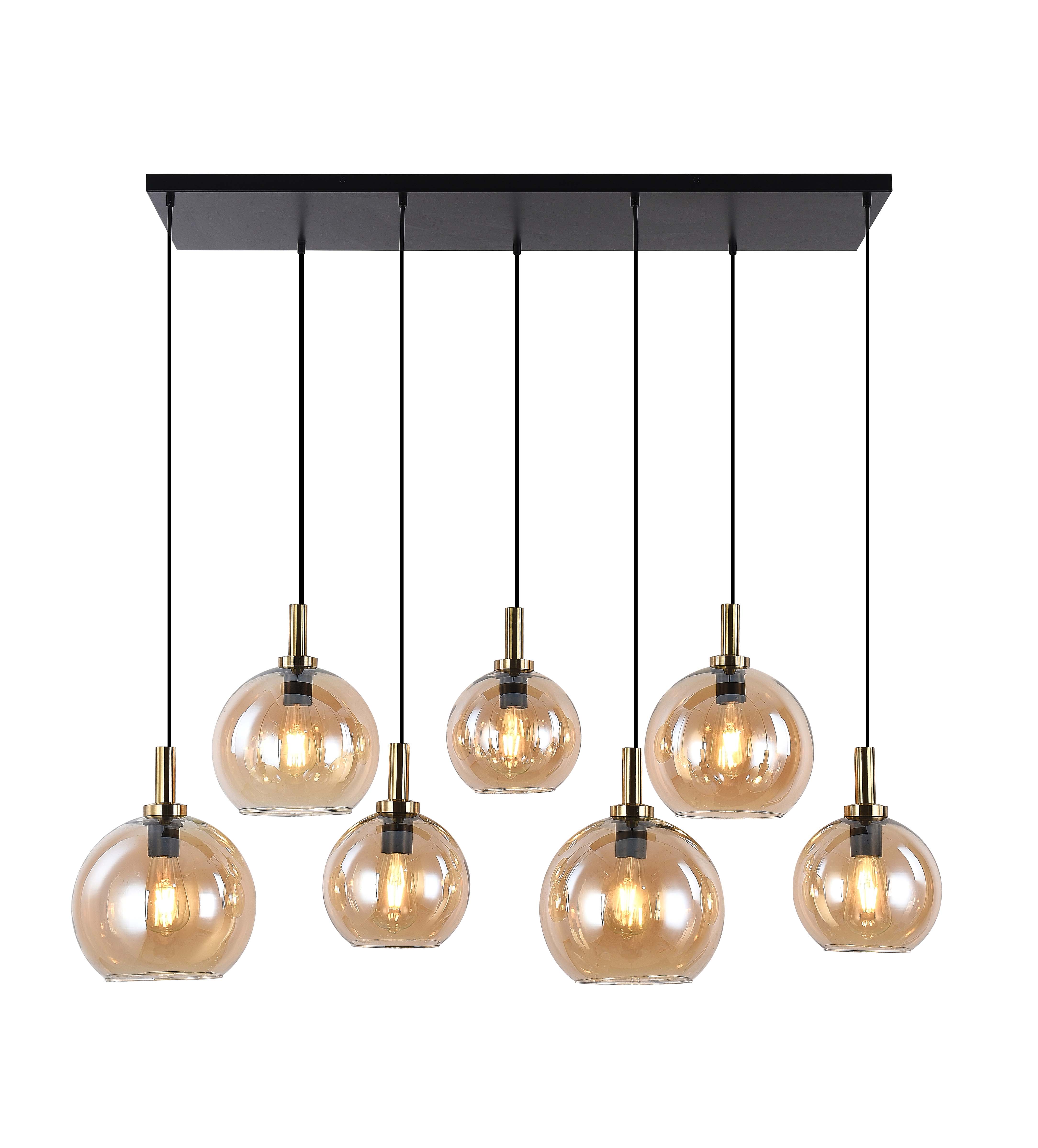 Hanglamp 7 pendels zwart goud E27